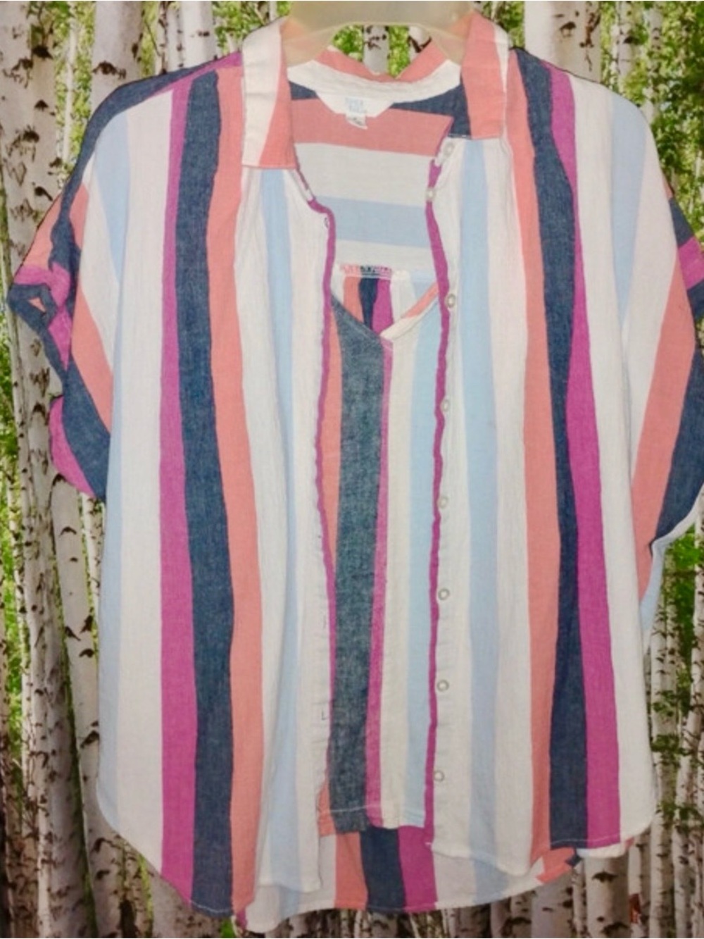 Time and Tru Women's Striped Collared Button-Front Short Sleeve Blouse set Sz S